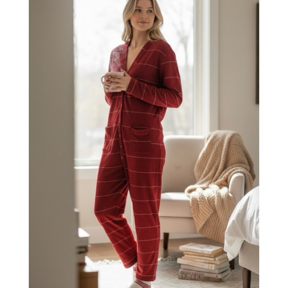 Sandrine Rose by Free People Strioed Jumpsuit Lounge Wear Size Medium